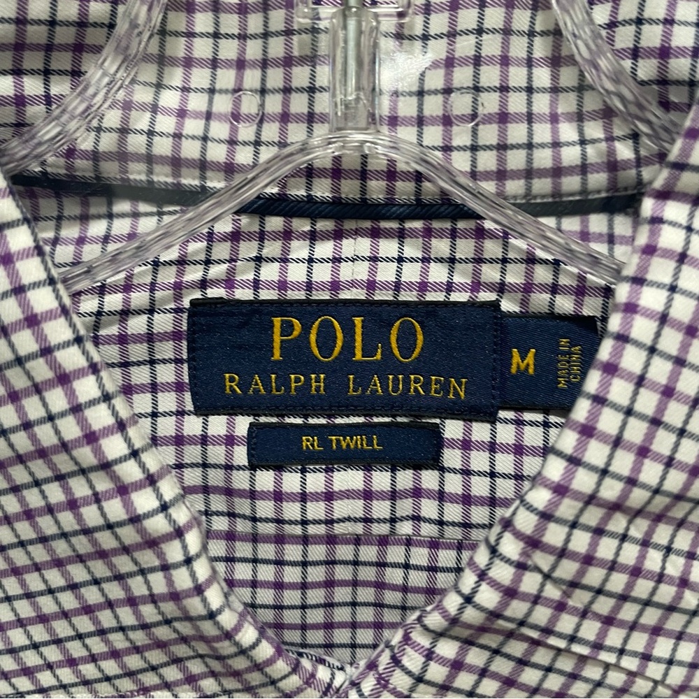 Polo Ralph Lauren Checkered Button Down Shirt Purple and White Mens Size Medium - Picture 7 of 8